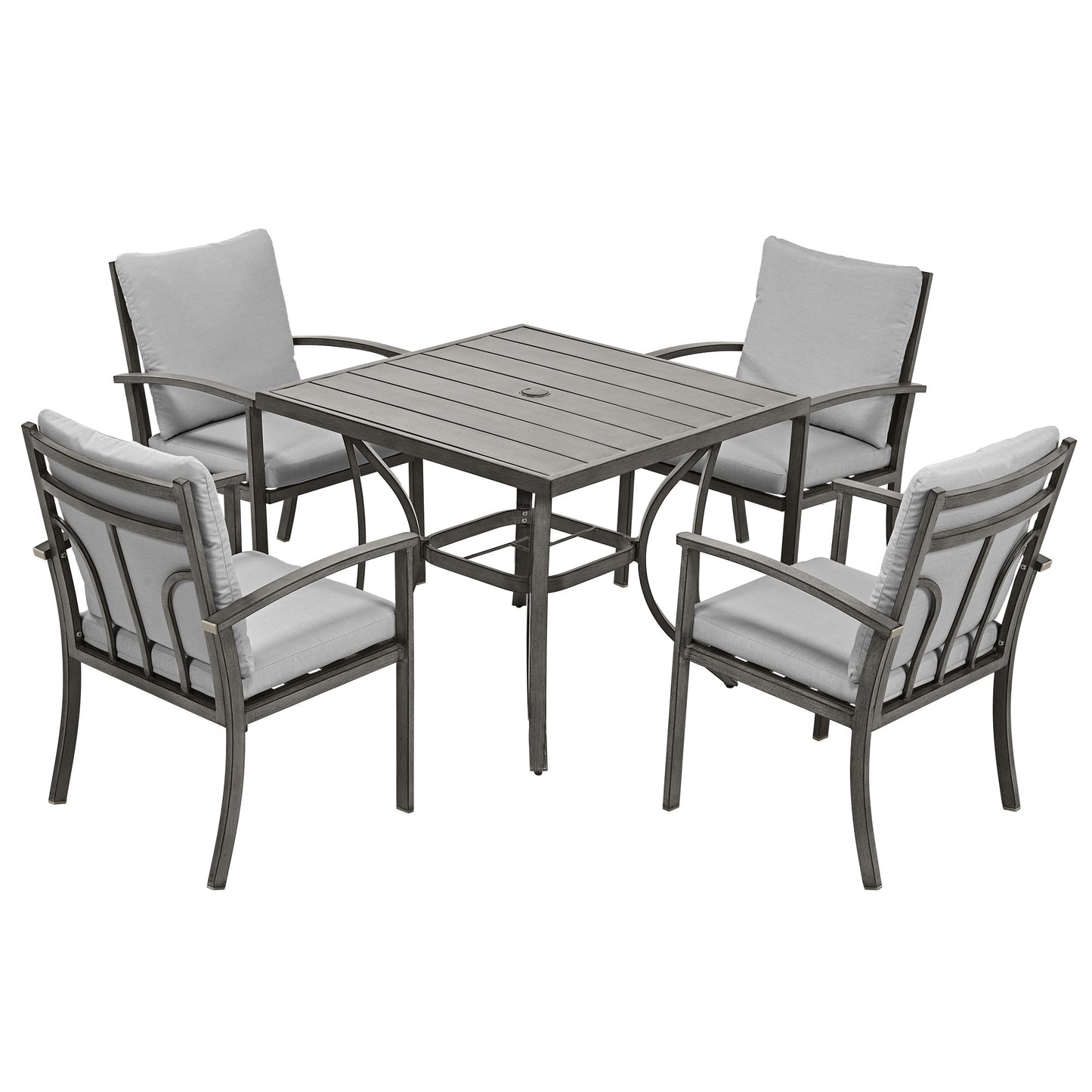 Set da pranzo da giardino in alluminio da 5 pezzi con tavolo e rivestimento grigio chiaro lavabile