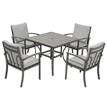 Set da pranzo da giardino in alluminio da 5 pezzi con tavolo e rivestimento grigio chiaro lavabile
