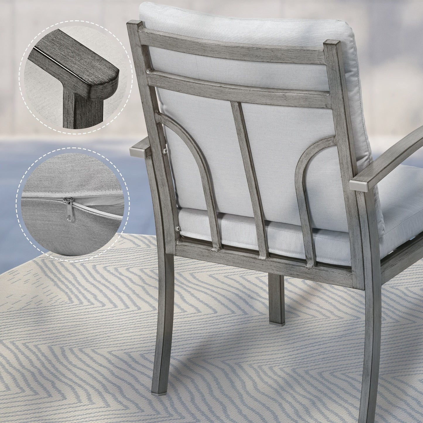 Set da pranzo da giardino in alluminio da 5 pezzi con tavolo e rivestimento grigio chiaro lavabile