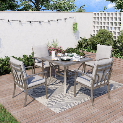 Set da pranzo da giardino in alluminio da 5 pezzi con tavolo e rivestimento grigio chiaro lavabile
