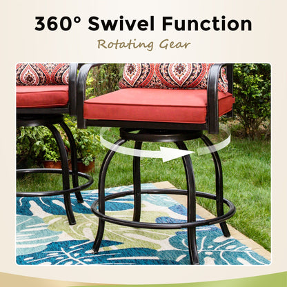 Set da pranzo da bar da 5 pezzi, 4 sedie da bar girevoli in rattan o 4 in metallo e 1 tavolo da bar rettangolare in metallo