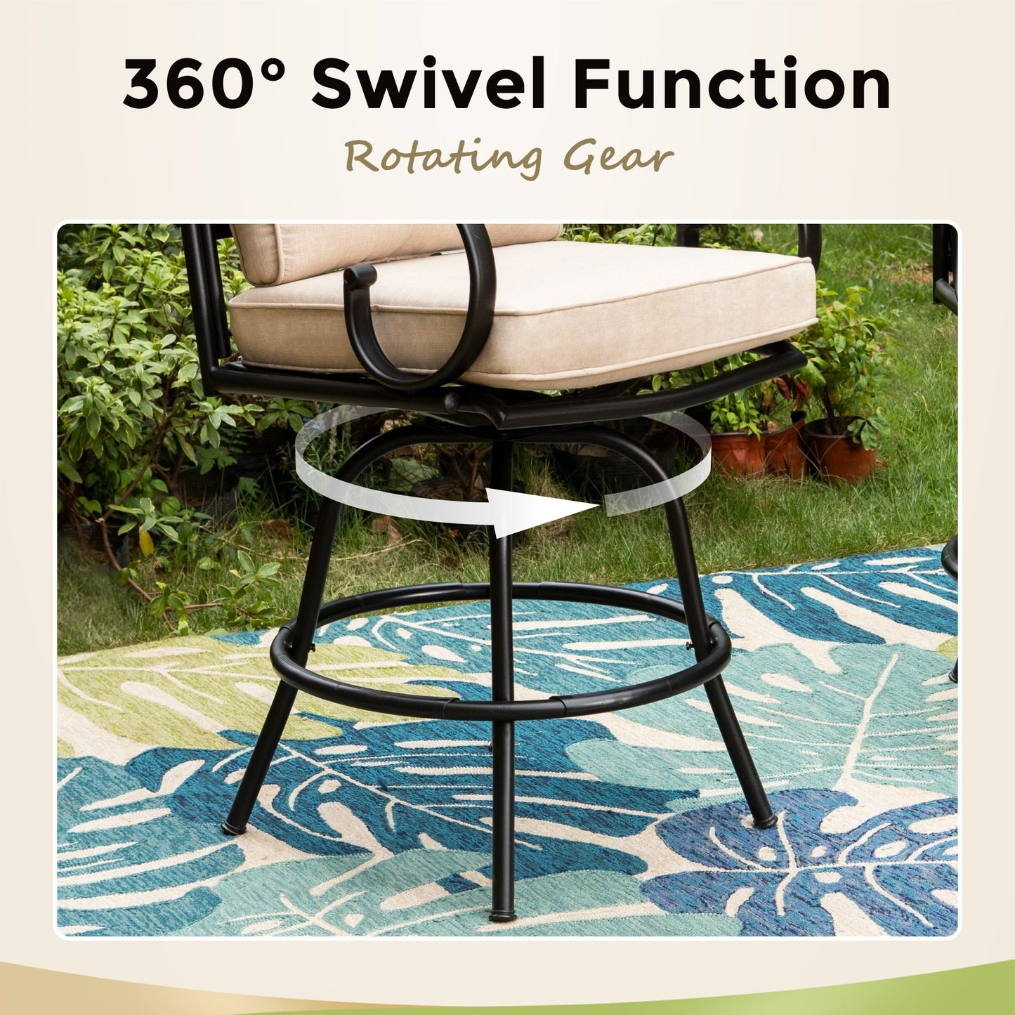 Set da pranzo da bar da 5 pezzi, 4 sedie da bar girevoli in rattan o 4 in metallo e 1 tavolo da bar rettangolare in metallo