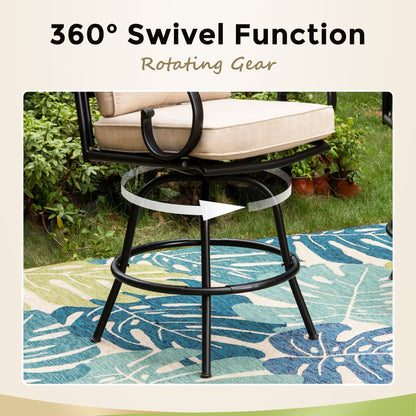 Set da pranzo da bar da 5 pezzi, 4 sedie da bar girevoli in rattan o 4 in metallo e 1 tavolo da bar rettangolare in metallo