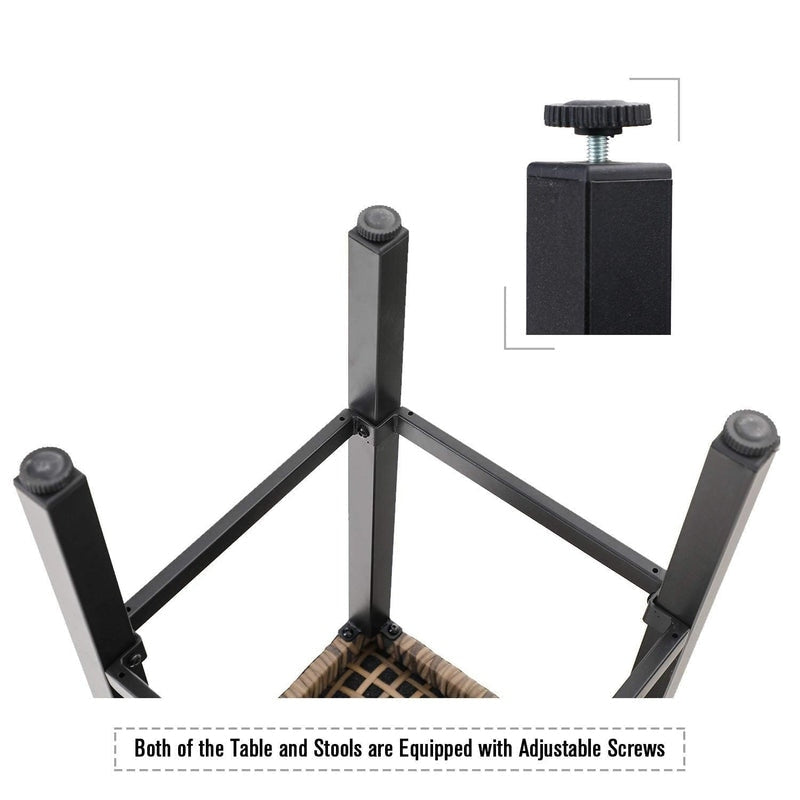 Set da pranzo da bar da 5 pezzi, 4 sedie da bar girevoli in rattan o 4 in metallo e 1 tavolo da bar rettangolare in metallo