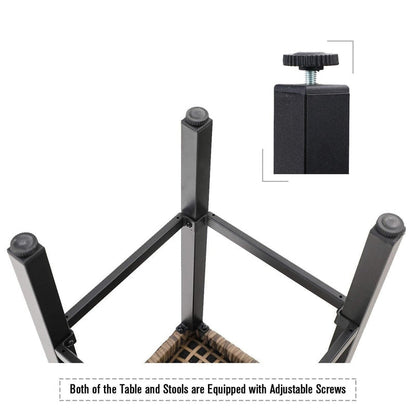 Set da pranzo da bar da 5 pezzi, 4 sedie da bar girevoli in rattan o 4 in metallo e 1 tavolo da bar rettangolare in metallo