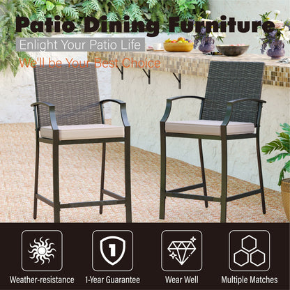 Set da pranzo da bar da 5 pezzi, 4 sedie da bar girevoli in rattan o 4 in metallo e 1 tavolo da bar rettangolare in metallo