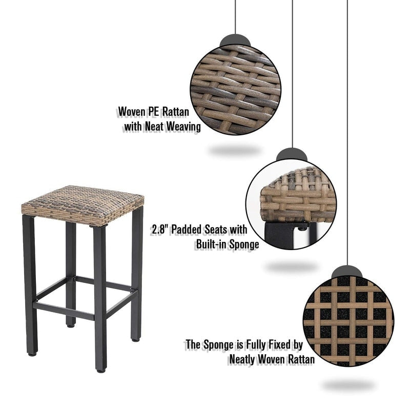 Set da pranzo da bar da 5 pezzi, 4 sedie da bar girevoli in rattan o 4 in metallo e 1 tavolo da bar rettangolare in metallo