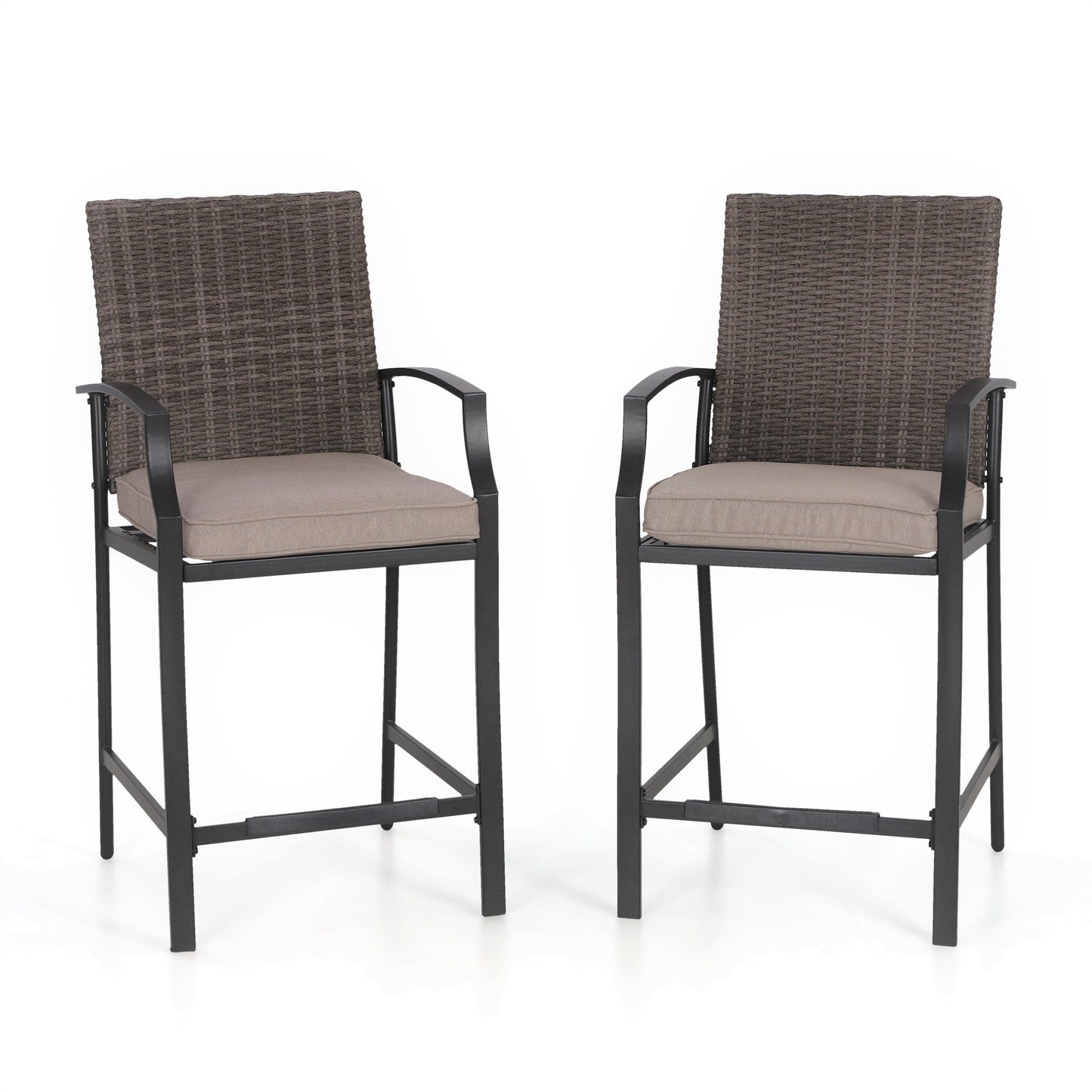 Set da pranzo da bar da 5 pezzi, 4 sedie da bar girevoli in rattan o 4 in metallo e 1 tavolo da bar rettangolare in metallo