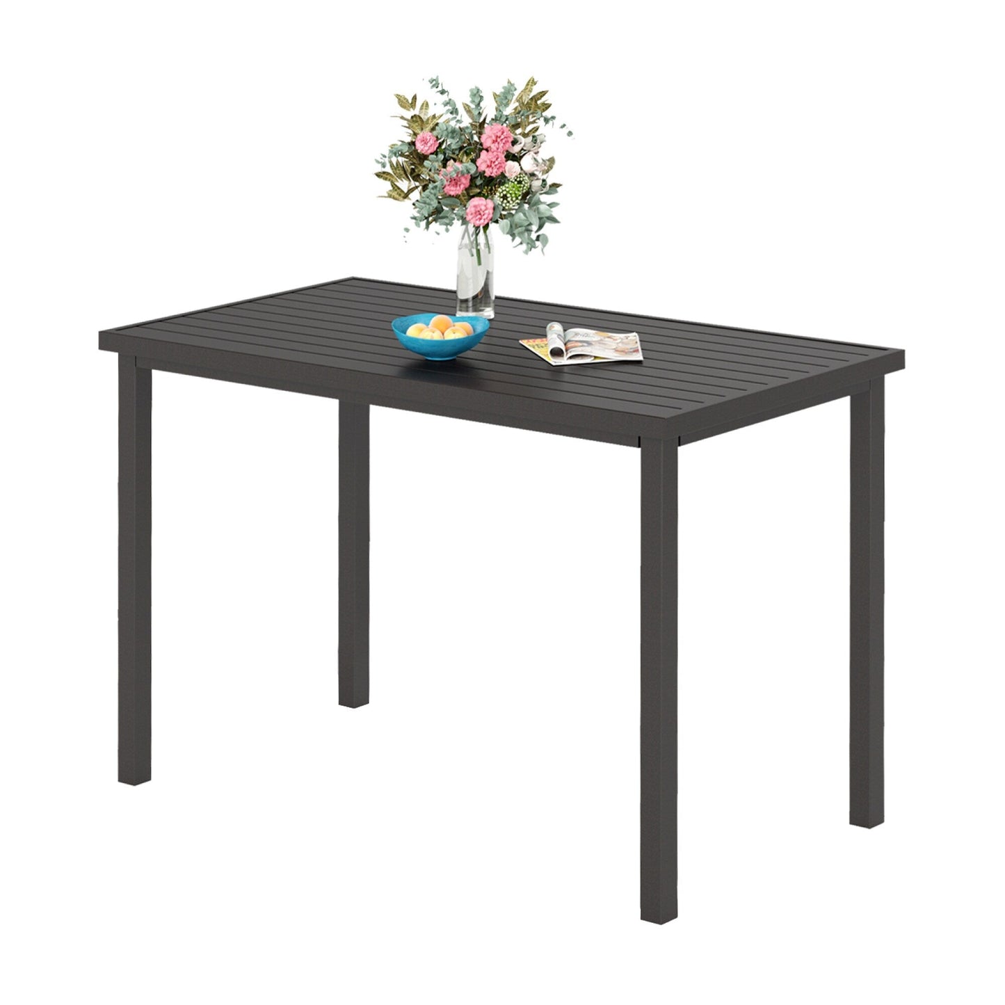 Set da pranzo da bar da 5 pezzi, 4 sedie da bar girevoli in rattan o 4 in metallo e 1 tavolo da bar rettangolare in metallo