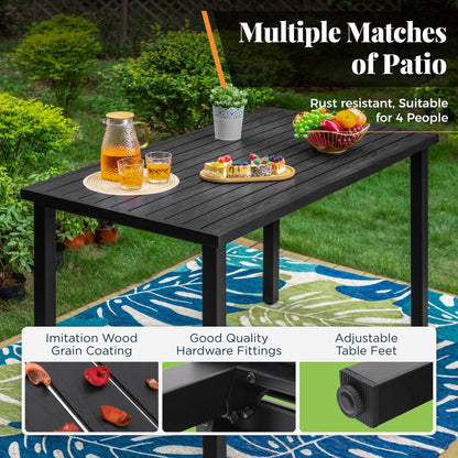 Set da pranzo da bar da 5 pezzi, 4 sedie da bar girevoli in rattan o 4 in metallo e 1 tavolo da bar rettangolare in metallo