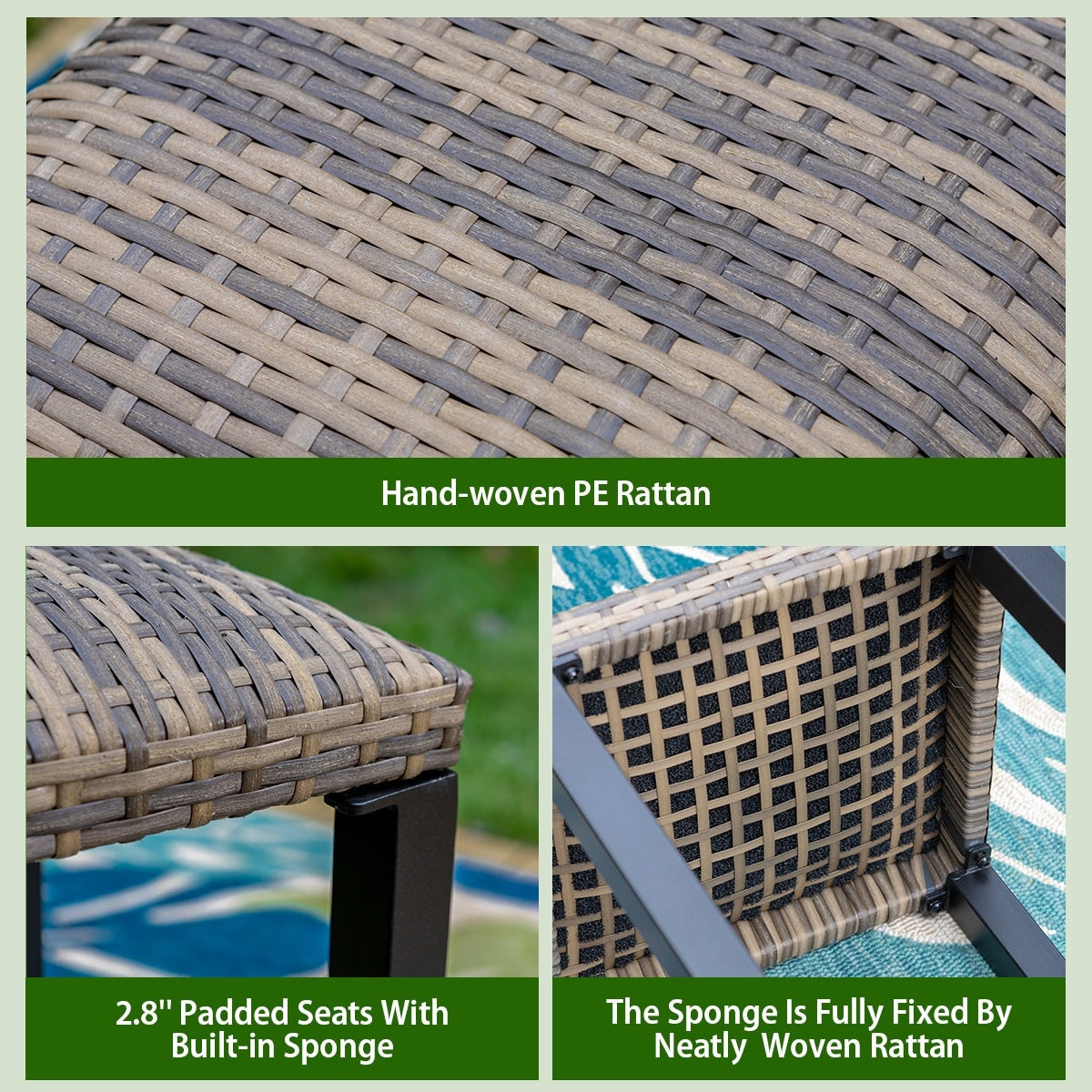 Set da pranzo da bar da 5 pezzi, 4 sedie da bar girevoli in rattan o 4 in metallo e 1 tavolo da bar rettangolare in metallo