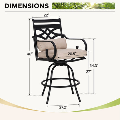 Set da pranzo da bar da 5 pezzi, 4 sedie da bar girevoli in rattan o 4 in metallo e 1 tavolo da bar rettangolare in metallo