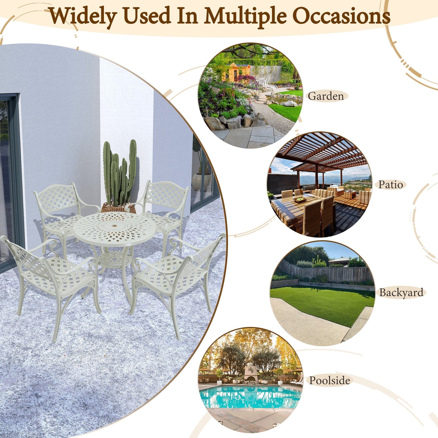 Set da pranzo per patio in alluminio pressofuso da 5 pezzi