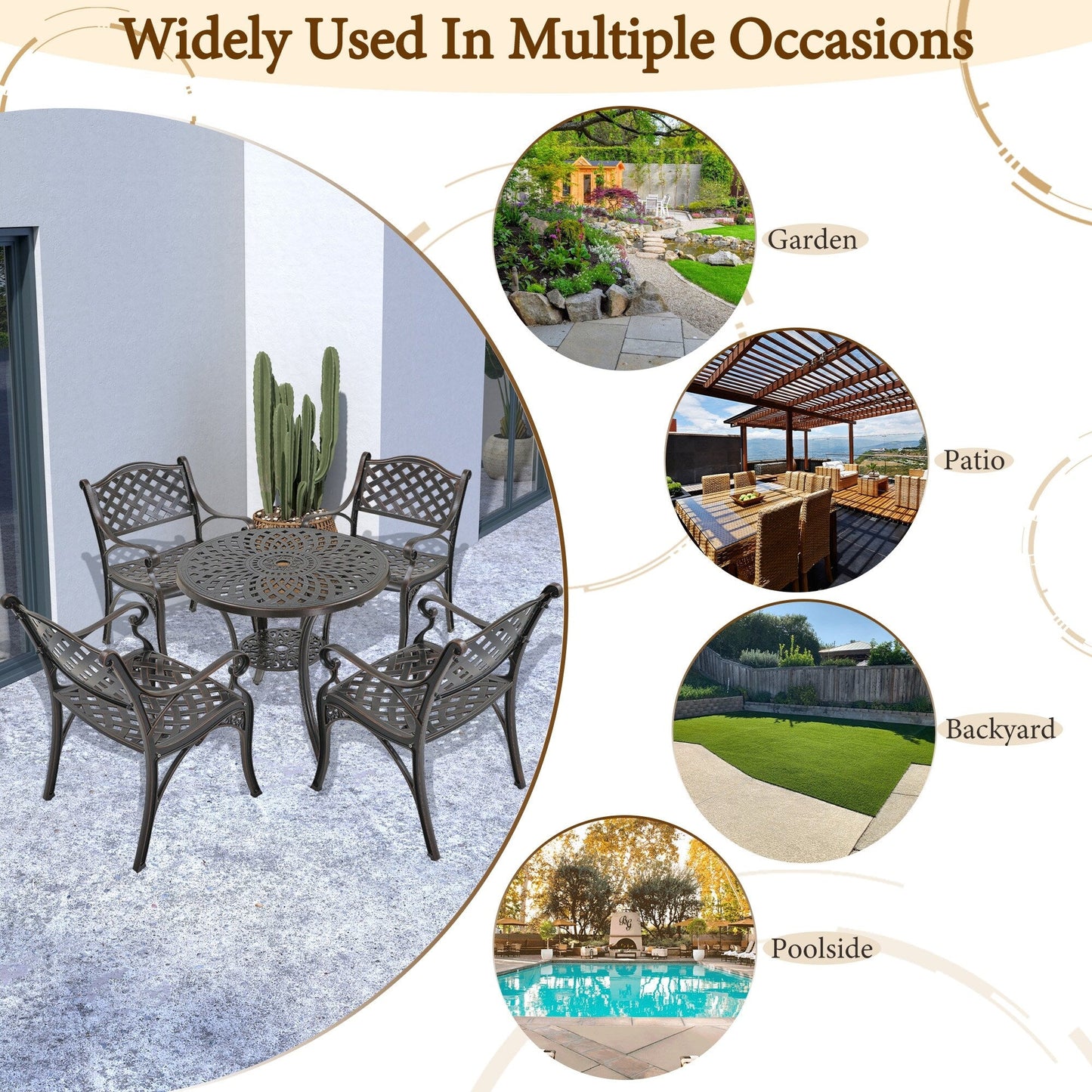 Set da pranzo per patio in alluminio pressofuso da 5 pezzi