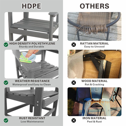 Set da pranzo da giardino in HDPE da 5 pezzi, set di mobili da pranzo per esterni con 4 sedie, tavolo da pranzo e sedie da giardino per esterni