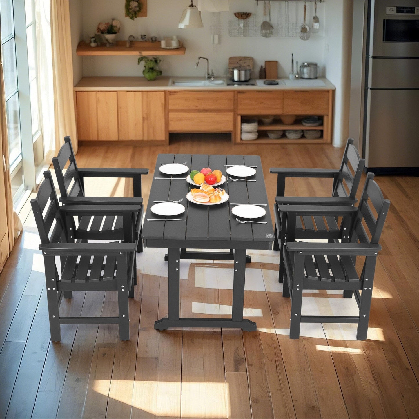 Set da pranzo da giardino in HDPE da 5 pezzi, set di mobili da pranzo per esterni con 4 sedie, tavolo da pranzo e sedie da giardino per esterni