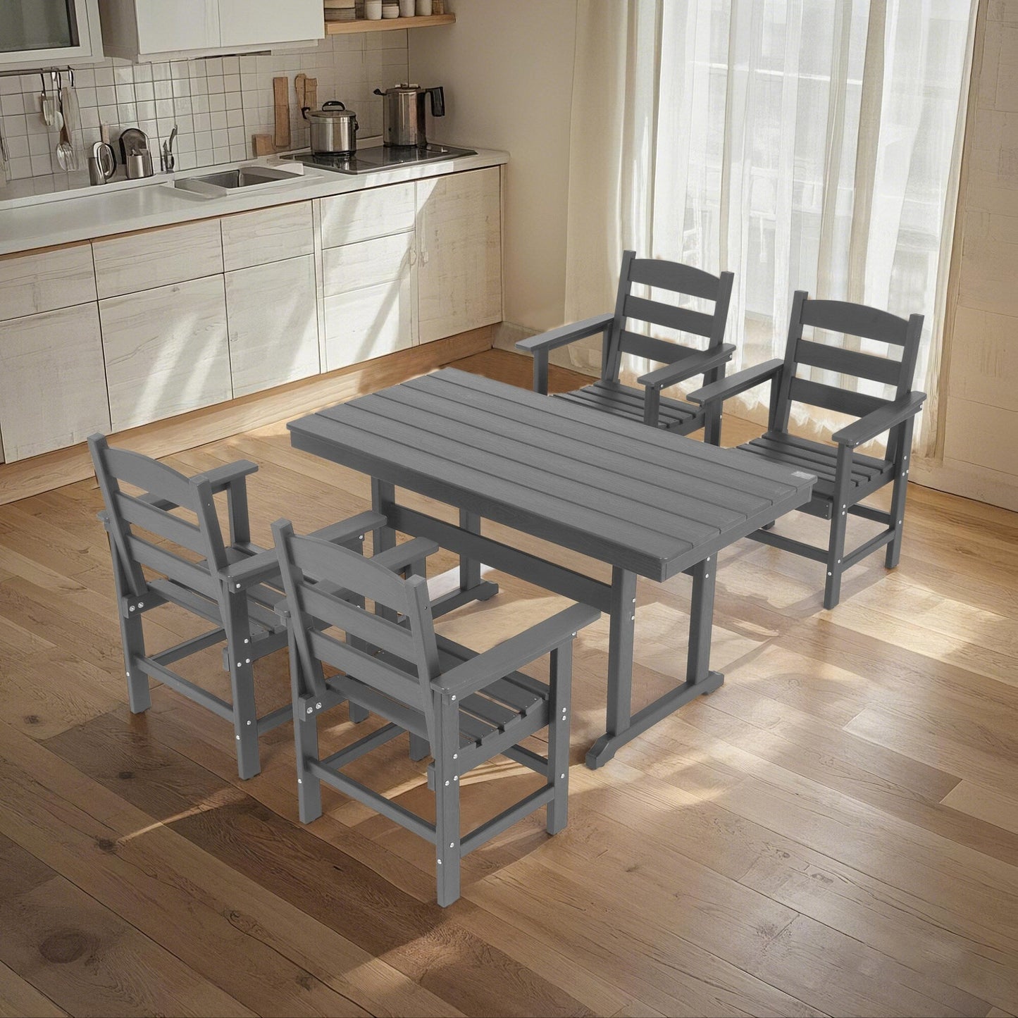 Set da pranzo da giardino in HDPE da 5 pezzi, set di mobili da pranzo per esterni con 4 sedie, tavolo da pranzo e sedie da giardino per esterni