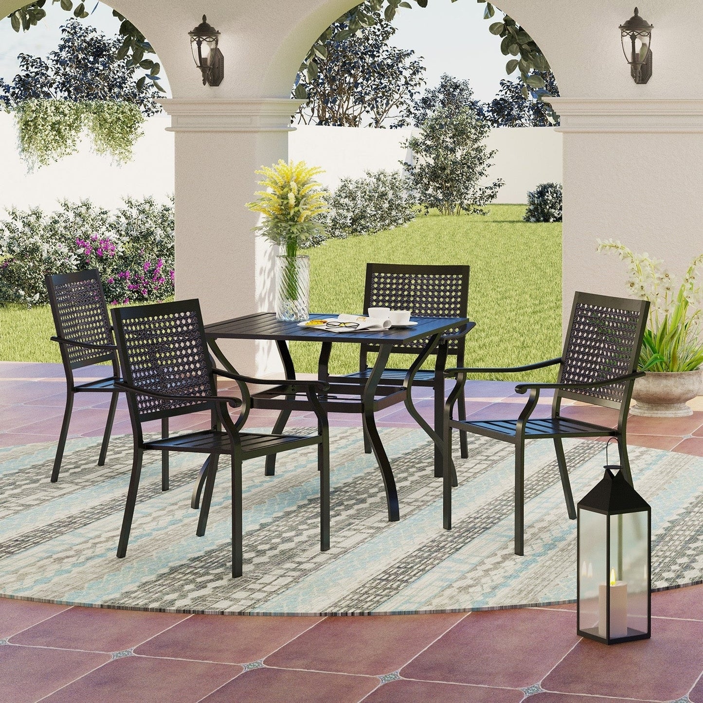 Set da pranzo da giardino in metallo con rivestimento E da 5 pezzi