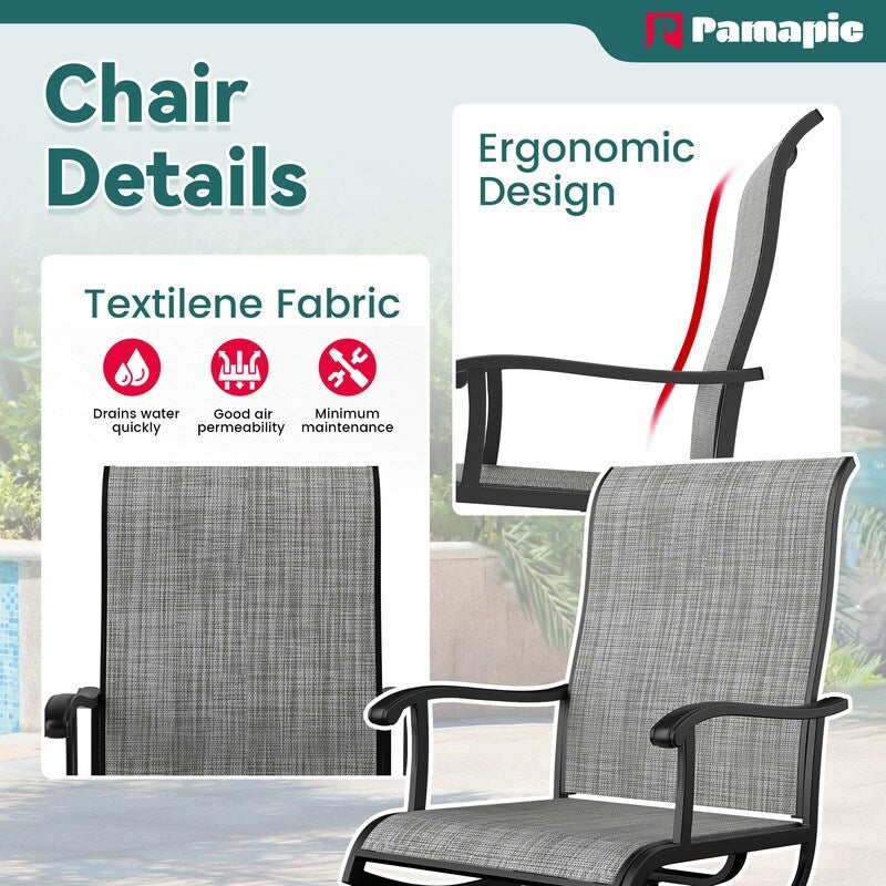 Set da pranzo per esterni in metallo da 5 pezzi con tavolo quadrato e sedie girevoli in textilene