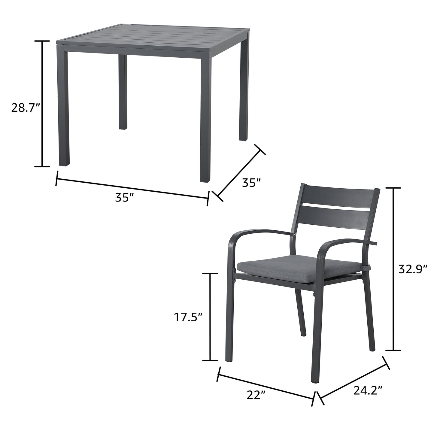 Set da pranzo in alluminio per esterni da 5 pezzi