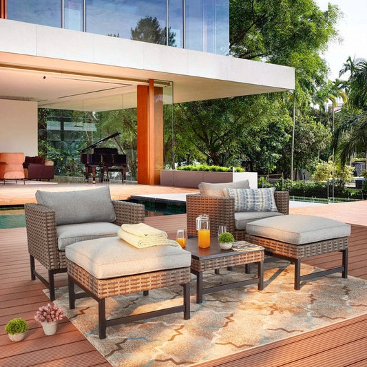 Patio Festival - Set da conversazione per esterni ad angolo retto da 5 pezzi