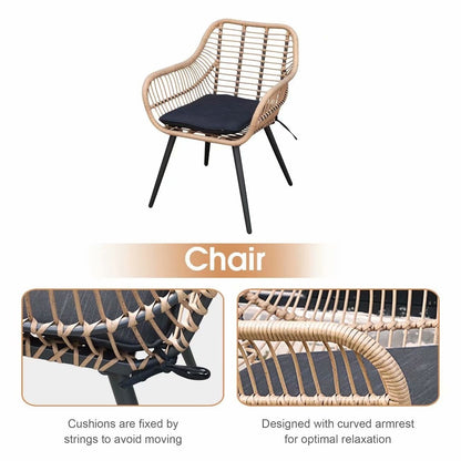 Set da conversazione imbottito in vimini da esterno da 5 pezzi