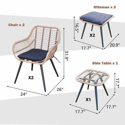 Set da conversazione imbottito in vimini da esterno da 5 pezzi