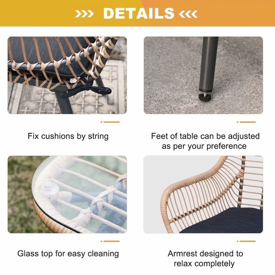 Set da conversazione imbottito in vimini da esterno da 5 pezzi