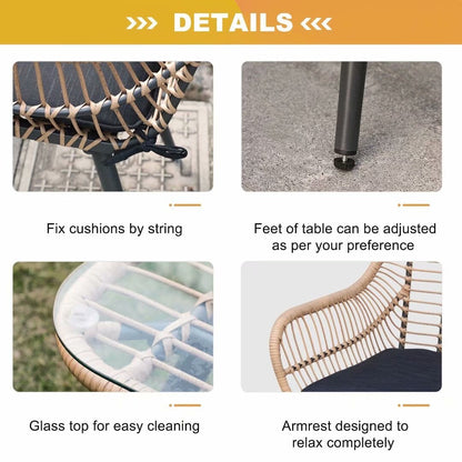 Set da conversazione imbottito in vimini da esterno da 5 pezzi