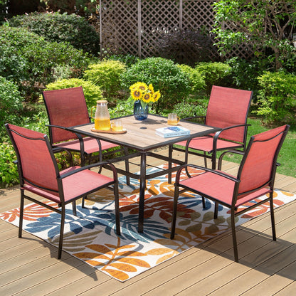 MAISON ARTS Set da pranzo per esterni da 5 pezzi con tavolo quadrato effetto legno e 4 sedie da pranzo in textilene