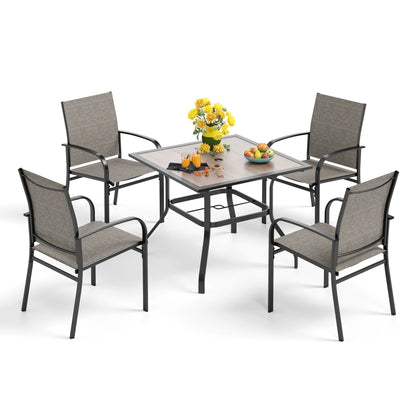 MAISON ARTS Set da pranzo per esterni da 5 pezzi con tavolo quadrato effetto legno e 4 sedie da pranzo in textilene