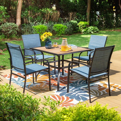 MAISON ARTS Set da pranzo per esterni da 5 pezzi con tavolo quadrato effetto legno e 4 sedie da pranzo in textilene