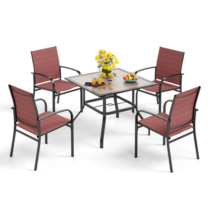 MAISON ARTS Set da pranzo per esterni da 5 pezzi con tavolo quadrato effetto legno e 4 sedie da pranzo in textilene