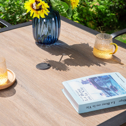 MAISON ARTS Set da pranzo per esterni da 5 pezzi con tavolo quadrato effetto legno e 4 sedie da pranzo in textilene