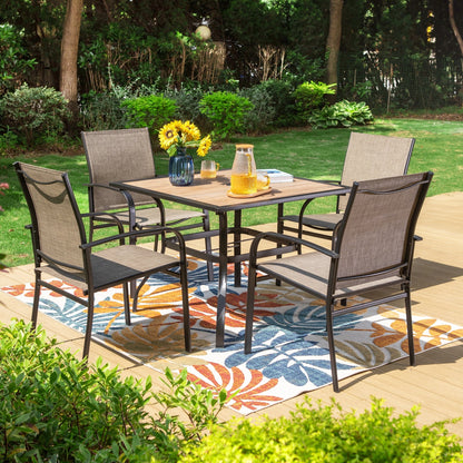 MAISON ARTS Set da pranzo per esterni da 5 pezzi con tavolo quadrato effetto legno e 4 sedie da pranzo in textilene