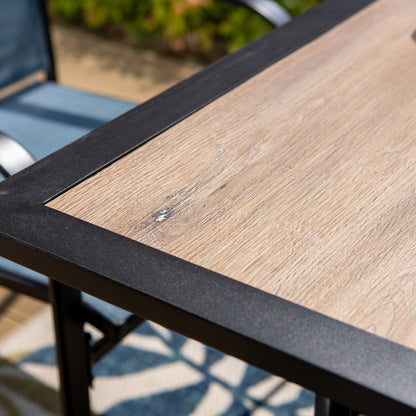 MAISON ARTS Set da pranzo per esterni da 5 pezzi con tavolo quadrato effetto legno e 4 sedie da pranzo in textilene