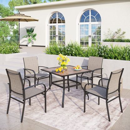MAISON ARTS Set da pranzo per esterni da 5 pezzi con tavolo quadrato effetto legno e 4 sedie da pranzo in textilene