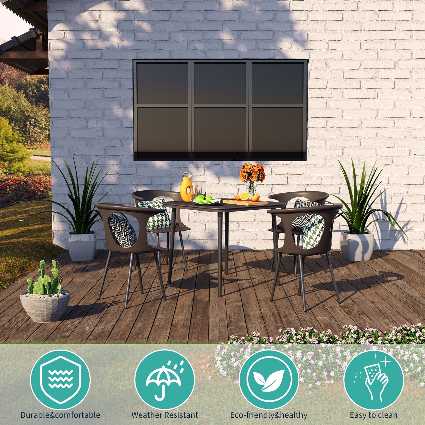 Set da pranzo in metallo per esterni da 5 pezzi