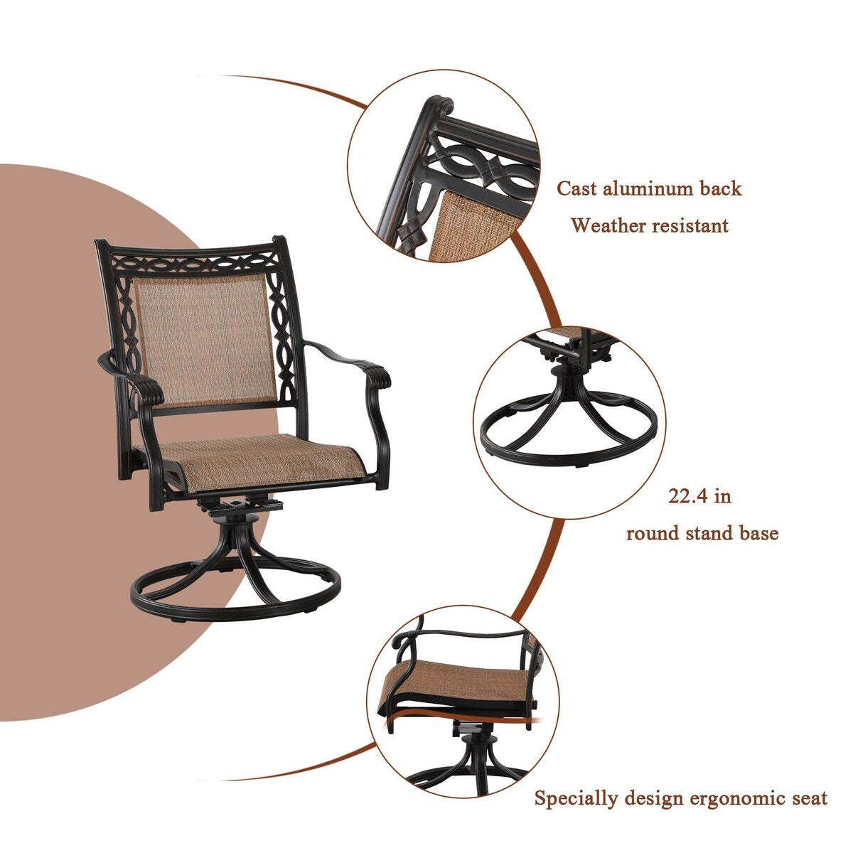Set da pranzo in alluminio pressofuso per patio da esterno da 5 pezzi