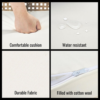 Set da pranzo per esterni in rattan da 5 pezzi con sedie impilabili, piano del tavolo in legno di acacia da 35 cm con foro per ombrellone