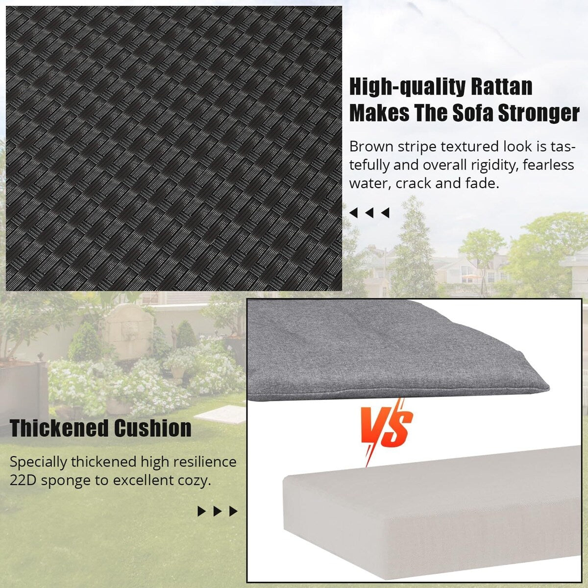 Set di divani in vimini e rattan per esterni da 5 pezzi