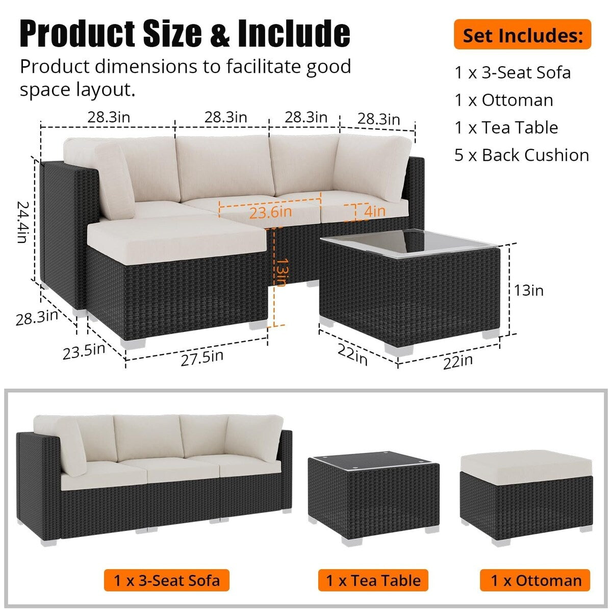 Set di divani in vimini e rattan per esterni da 5 pezzi