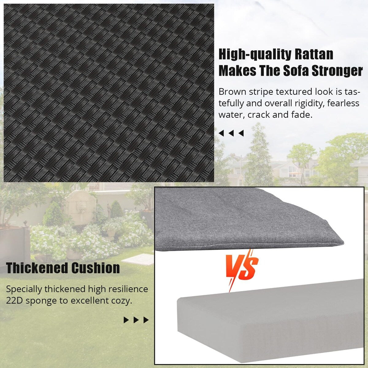 Set di divani in vimini e rattan per esterni da 5 pezzi