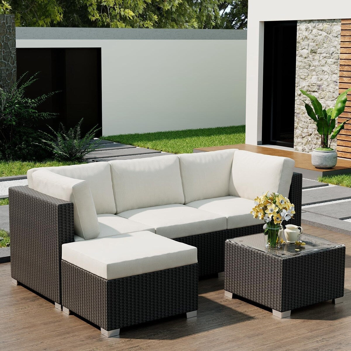 Set di divani in vimini e rattan per esterni da 5 pezzi