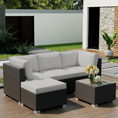 Set di divani in vimini e rattan per esterni da 5 pezzi