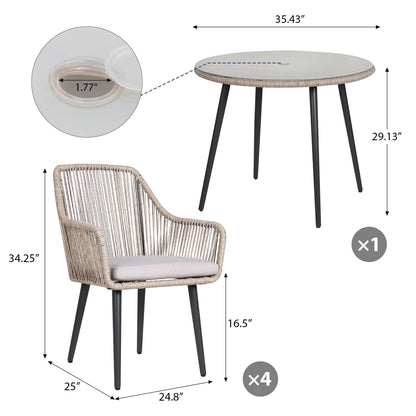 Set da pranzo in vimini per patio esterno da 5 pezzi