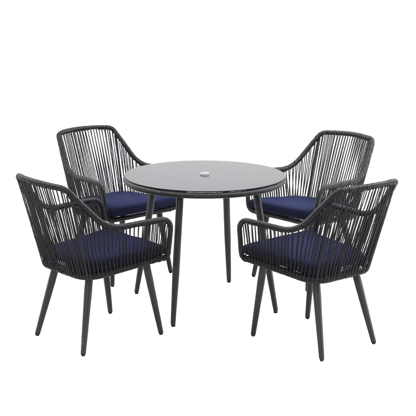 Set da pranzo in vimini per patio esterno da 5 pezzi