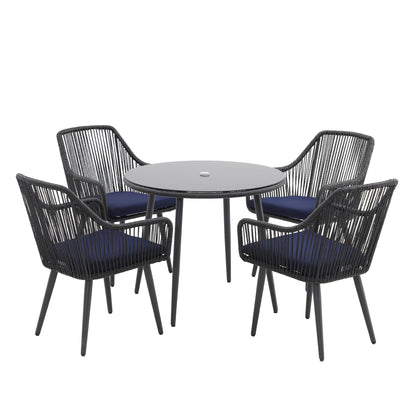 Set da pranzo in vimini per patio esterno da 5 pezzi