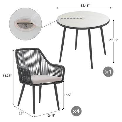 Set da pranzo in vimini per patio esterno da 5 pezzi