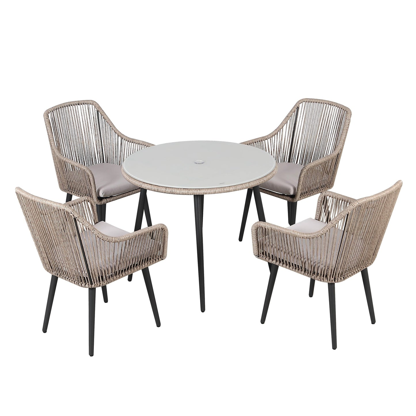 Set da pranzo in vimini per patio esterno da 5 pezzi